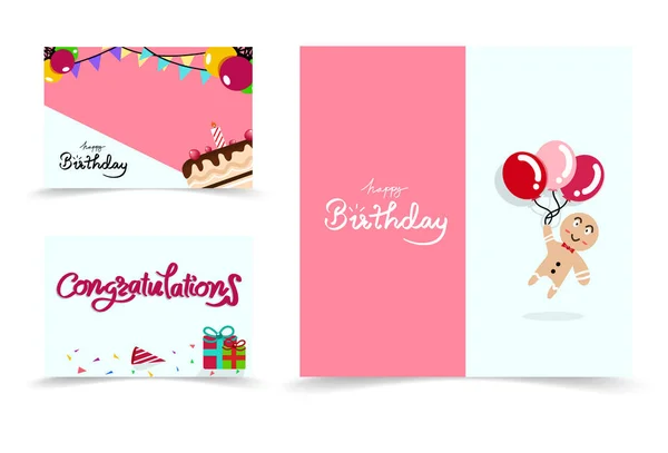 Happy Birthday Card Banners Set Cartoon Collection Confetti Celebration Party — Stock Vector