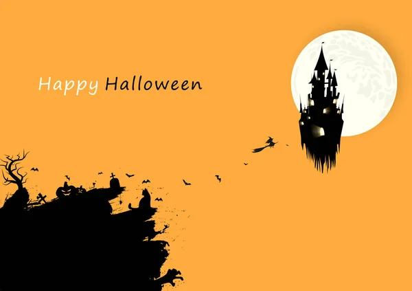 Happy Halloween Day Banner Poster Card Silhouette Creative Design Grunge — Stock Vector