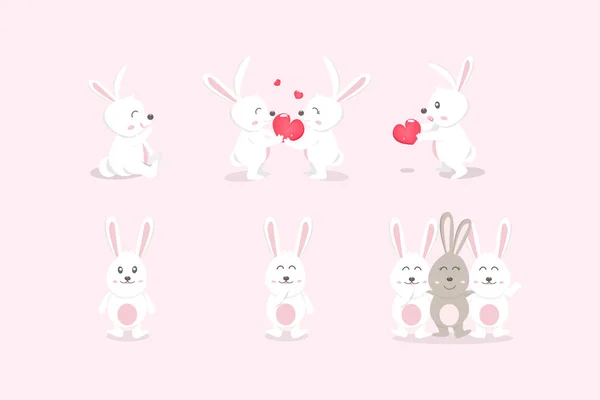 Lapin mignon et ses amis, lapin blanc, dessin animé enfant animal charact — Image vectorielle