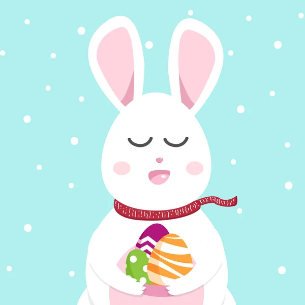 Niedliche Hasen-Grußkarte, frohe Ostern und Weihnachten im Winter, — Stockvektor