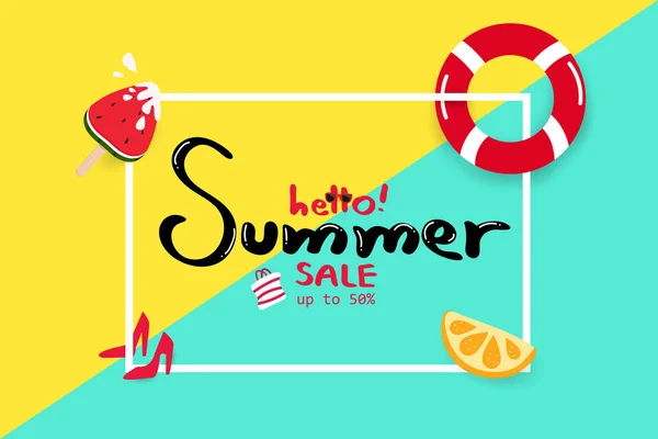 Merhaba yaz, satış etiket çerçevesi, seyahat mevsimlik tatil tatil,