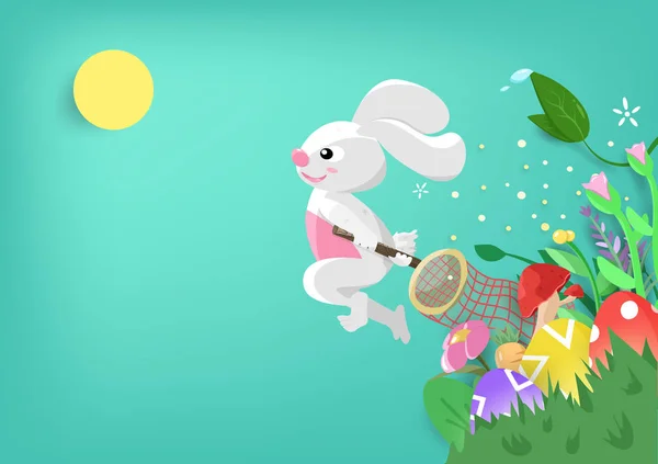 Easter, egg hunting, greeting card holiday, cute bunny cartoon i