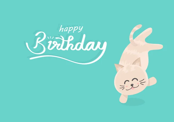 Birthday greeting card, adorable kitten kid mascot, cute cartoon — Stock Vector