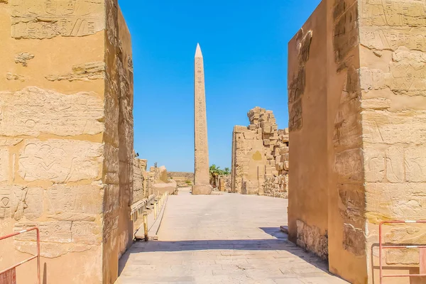 Antiguo Templo Egipcio Amon Luxor Con Columnas Hermosos Bajorrelieves Culto —  Fotos de Stock