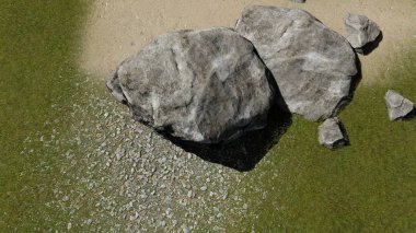 Doğa. Kopozicija kayalar ve taşlar. İlkel doğa. Kayalar, taşlar ve bitkilerin doğal ortamı bileşimi. .3D işleme 