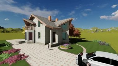 Kara küçük bir arsa üzerinde tavan alanı ile bireysel bir konut ev projesi. 3D render
