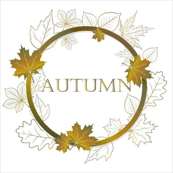 Autumn Sale Horizontal Banner Isolated Golden Frame Gold Autumn Leaves — Stock Vector