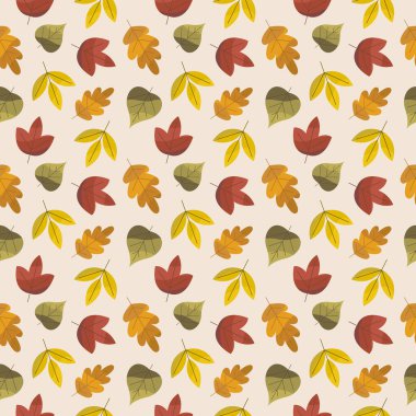 Meşe palamudu ve sonbahar yapraklarıyla kusursuz orman deseni. Düzenlenebilir arkaplan. Vektör duvar kağıdı