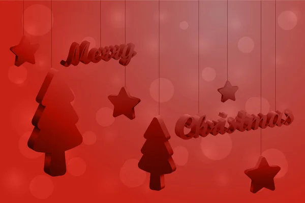 Fondo abstracto con estrellas volumétricas de papel y árboles de Navidad. Decoraciones rojas en 3D. Diseño vectorial de Navidad. — Vector de stock