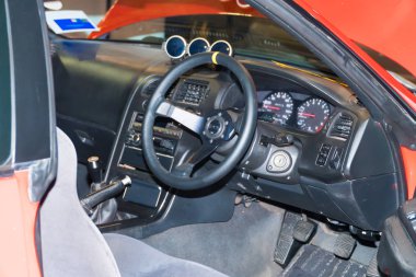 Kuala Lumpur, Malezya - 28 Temmuz 2018: Yakın çekim iç Nissan Gtr manzarası Festivali sanat hız Kuala Lumpur, Malezya