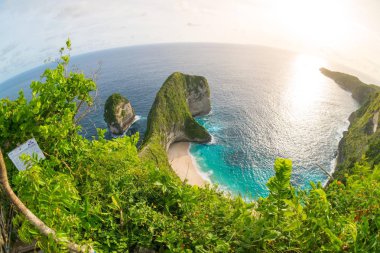 Kelingking plaj veya Nusa Penida Adası, Bali, Endonezya Manta körfezde balık göz