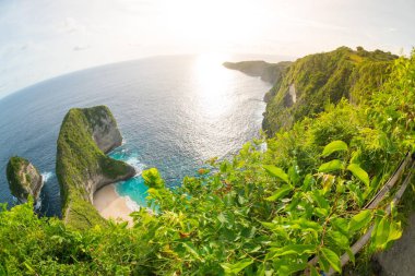 Kelingking plaj veya Nusa Penida Adası, Bali, Endonezya Manta körfezde balık göz
