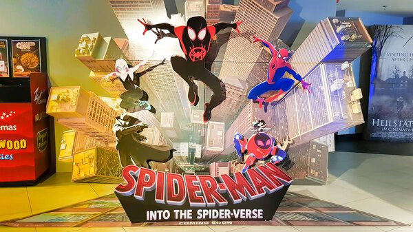 KUALA LUMPUR, MALAYSIA - NOVEMBER 26, 2018: Spider-Man: Into the Spider-Verse movie poster. This movie storyline is about Miles Morales becomes the spider-man and crosses path with his counterparts