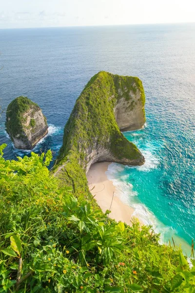 Belo Pôr Sol Vista Incrível Praia Kelingking Baía Manta Ilha — Fotografia de Stock