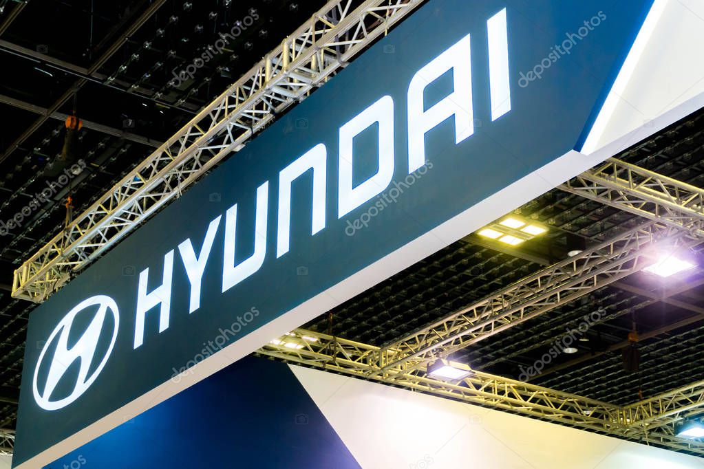 SINGAPORE - JANUARY 12, 2019: HYUNDAI car commercial brand logos. Hyundai is one of the famous cars manufactures in the world from South Korea.
