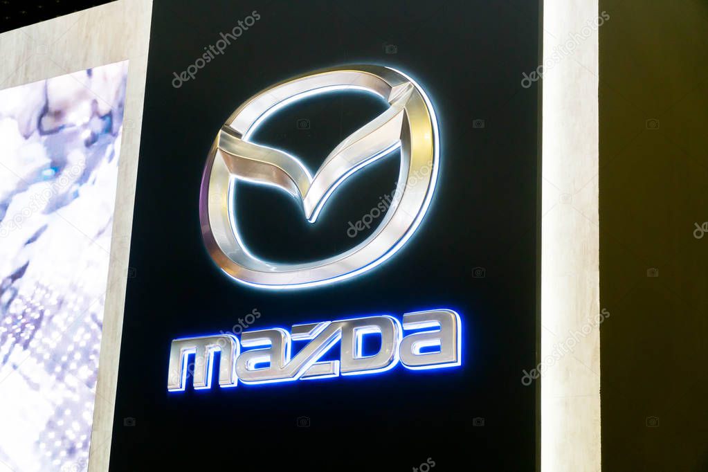 SINGAPORE - JANUARY 12, 2019: Mazda logo at the Singapore Motorshow