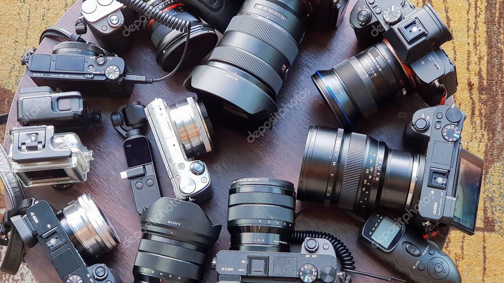 SINGAPORE - JANUARY 13, 2019: Arrangement of Sony Camera and Lenses