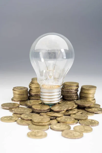 Light Bulb with coins, money ideas concept