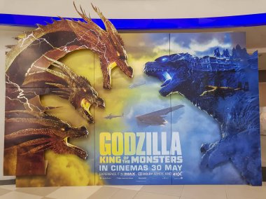 Godzilla Canavarlar Kralı film afişi. Bu film Godzilla'nın düşman Kral Ghidorah'la çarpışması hakkında.