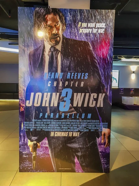 John Wick 3 poster del film Parabellum. Questo film parla del leggendario sicario protagonista Keanu Reeves. Fotografia Stock