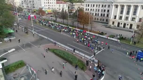 Zaporizhia Ukraine 2018 Aerial Shooting Half Marathon Zaporizhia Athletes Run — ストック動画