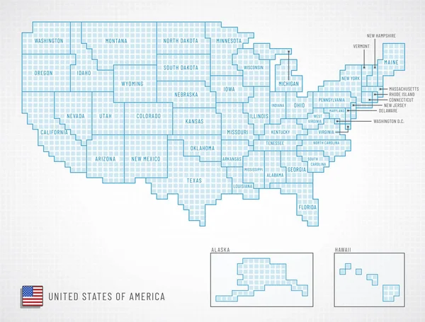 美国旗子和地图以边界在联邦政府之间 — 图库矢量图片