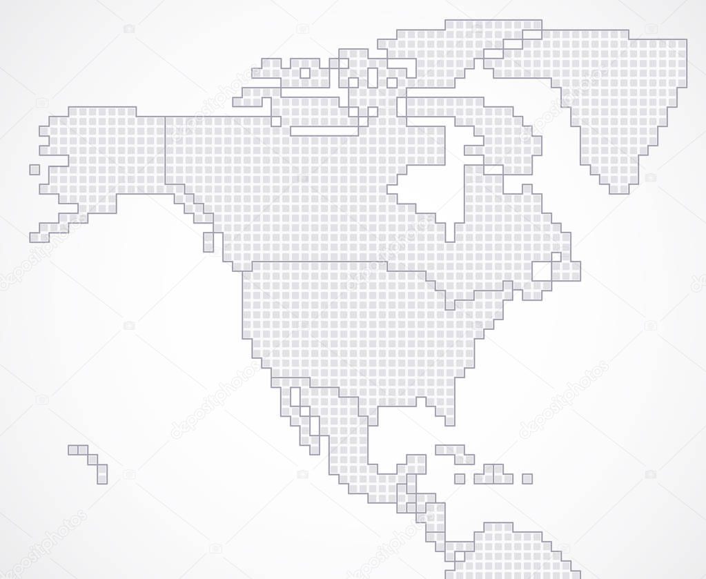 Digital map of North America continent with state borders