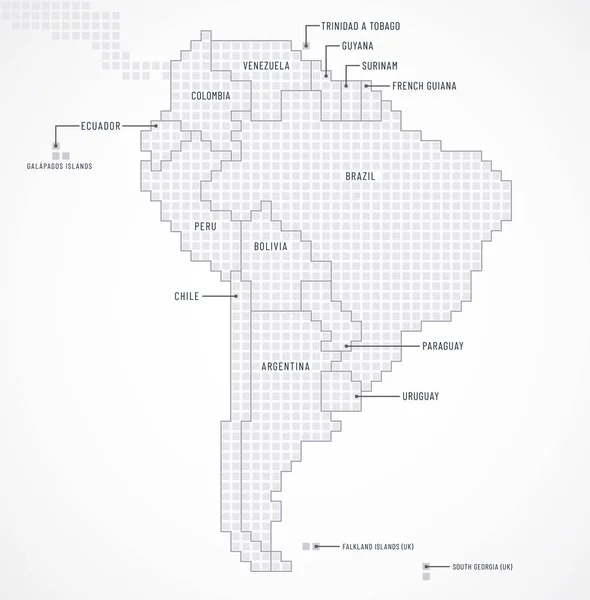 Mapa Digital Del Continente Sudamericano Con Fronteras Estatales Nombres — Vector de stock