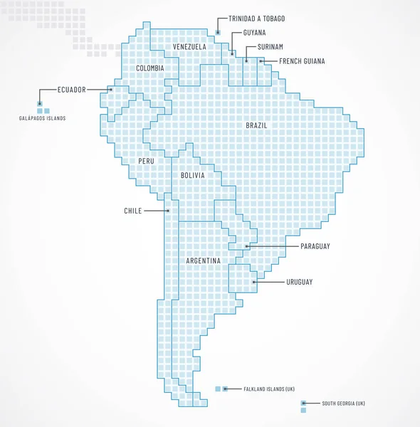 Peta Digital Benua Amerika Selatan Dengan Batas Dan Nama Negara - Stok Vektor