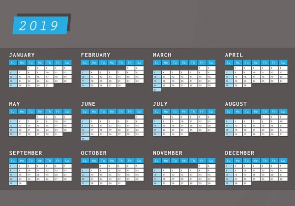 Kalender 2019 Donkere Design Met Ruimte Voor Commerciële Tekst — Stockvector