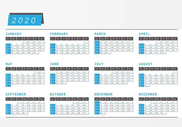 日历2020在蓝色设计与空间为商业文本 — 图库矢量图片