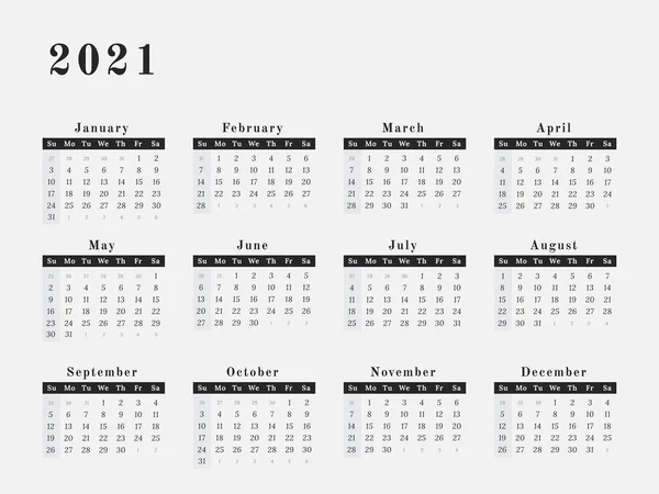 Календар 2021 Рік Векторна Ілюстрація Журналу Дизайн — стоковий вектор