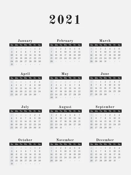 Календар 2021 Рік Векторна Ілюстрація Журналу Дизайн — стоковий вектор