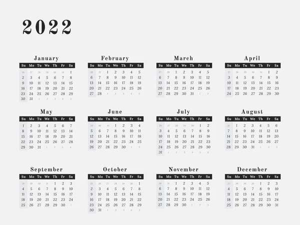 Календар 2022 Рік Векторна Ілюстрація Журналу Дизайн — стоковий вектор