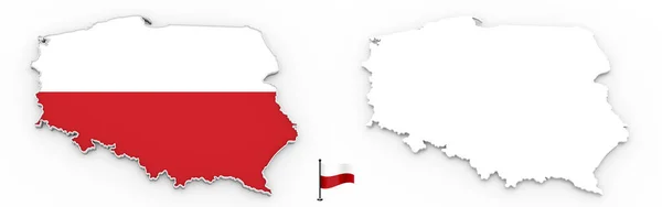 High Detailed White Silhouette Poland Map National Flag — Stock Photo, Image