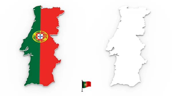 High Detailed White Silhouette Portugal Map National Flag — Stock Photo, Image