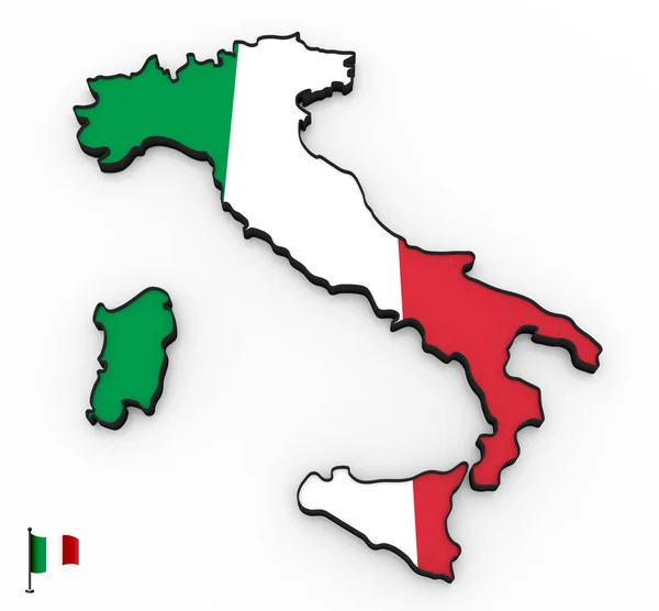 Μοντέλο Της Ιταλίας Γεμάτο Εθνική Σημαία Λευκό Φόντο — Φωτογραφία Αρχείου
