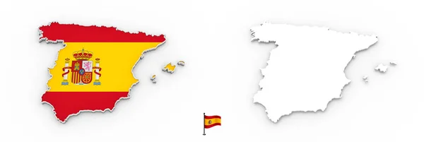 Hög Detaljerade Vita Silhuetten Spanien Karta Och Flagga — Stockfoto