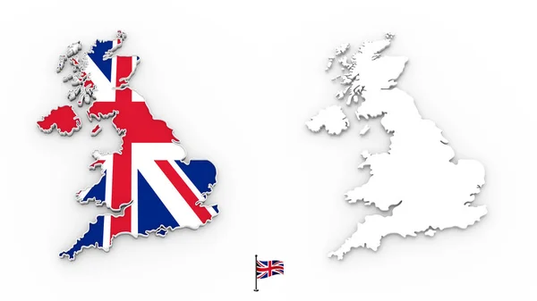 Hög Detaljerade Vita Silhuetten Storbritannien Karta Och Flagga — Stockfoto