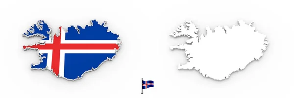 Magas Részletes Fehér Sziluettjét Izland Térkép Nemzeti Zászló — Stock Fotó