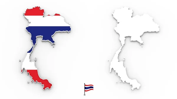 Wysoka Sylwetka Szczegółowe Mapa Tajlandii Flaga Narodowa — Zdjęcie stockowe