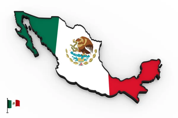 Modell Von Mexiko Mit Nationalflagge Auf Weißem Hintergrund — Stockfoto