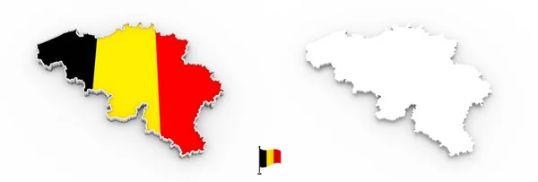 Alta Silueta Blanca Detallada Bélgica Mapa Bandera Nacional — Foto de Stock