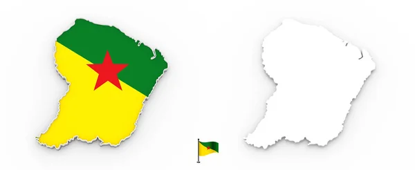 Alta Silueta Blanca Detallada Guyana Francesa Mapa Bandera Nacional — Foto de Stock