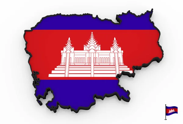 Model Kambodży Wypełnione Flagi Narodowej Białym Tle — Zdjęcie stockowe