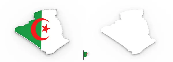 Hochdetaillierte Weiße Silhouette Von Algerien Karte Und Nationalflagge — Stockfoto