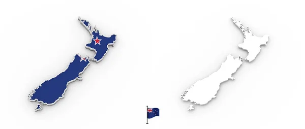 Alta Silueta Blanca Detallada Nueva Zelanda Mapa Bandera Nacional — Foto de Stock