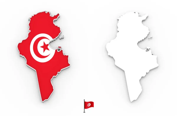 Alta Silhueta Branca Detalhada Mapa Tunísia Bandeira Nacional — Fotografia de Stock