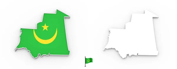 Detailní Bílá Silueta Vysoké Mauritánie Mapu Státní Vlajka — Stock fotografie