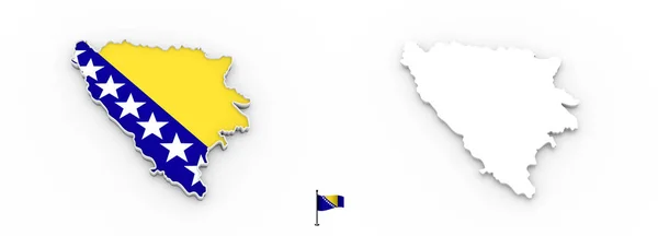 Alta Silueta Blanca Detallada Bosnia Herzegovina Mapa Bandera Nacional — Foto de Stock